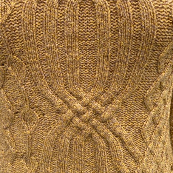Moth Wool Cable Knit Crochet Asymmetrical Hem Sweater Mustard Artsy Rosette-S - Picture 6 of 16